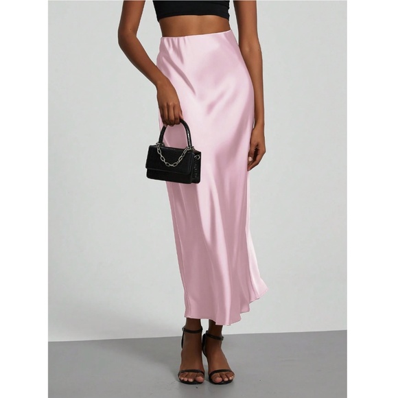 Pink Satin A-Line Skirt High Waisted Long - Picture 7 of 10